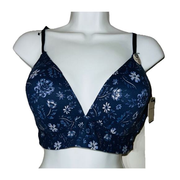 New! Lucky Brand Intimates Women's Sz 38C WireFree Comfort Bra Blue Floral Print - Picture 1 of 7